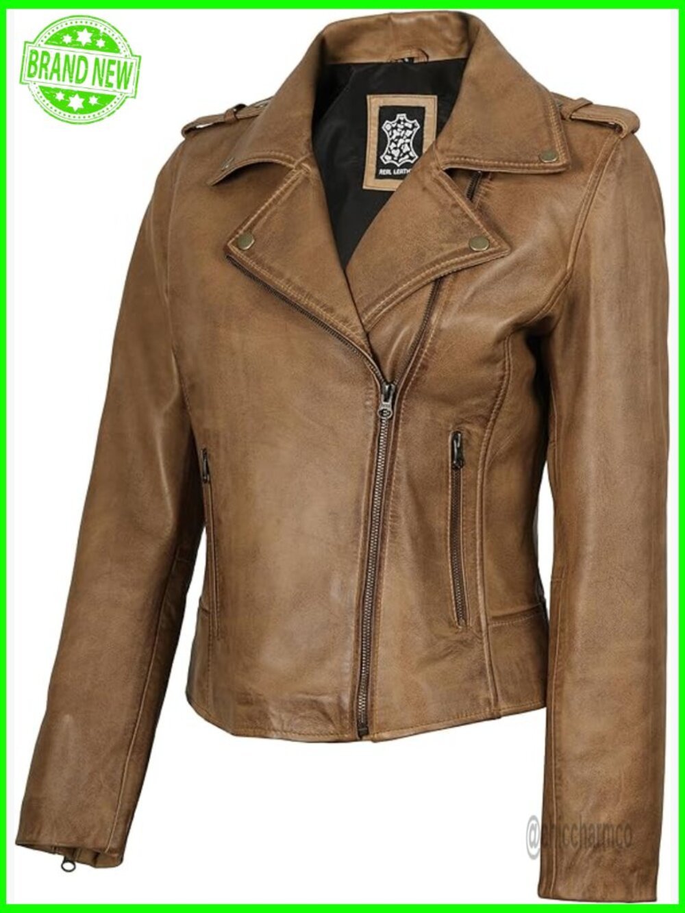 Real Lambskin Leather Jacket Asymmetrical Style Long Sleeve Outerwear